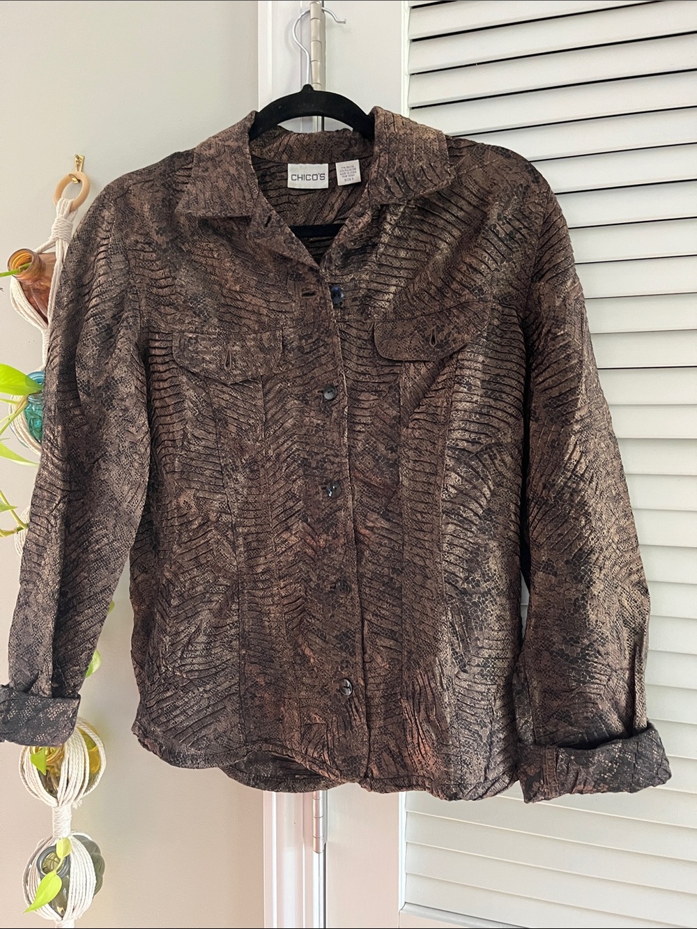 Chico's Women's Brown Textured Button down